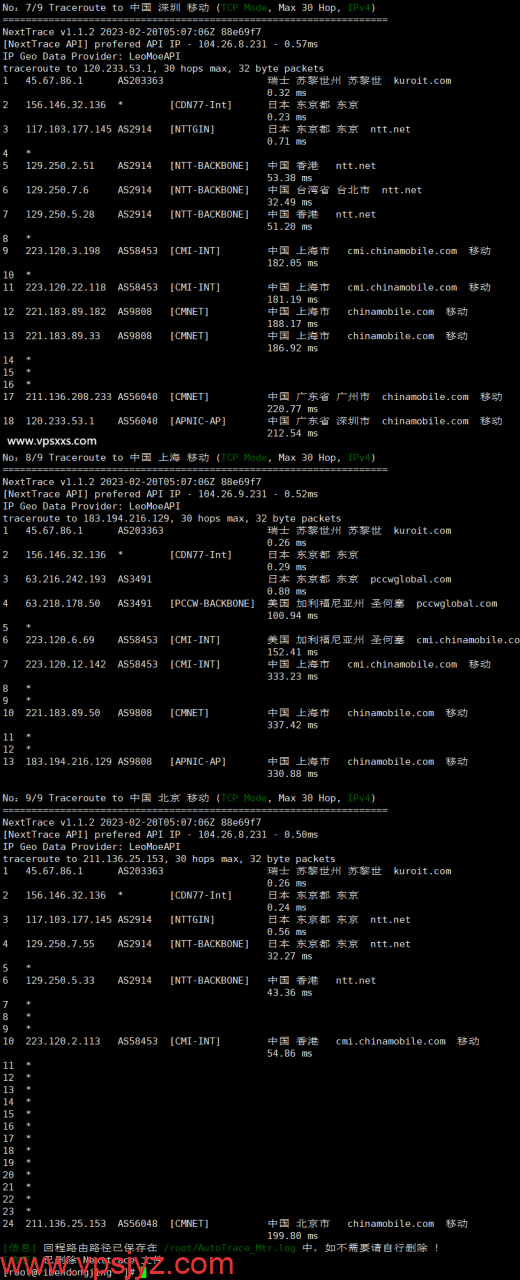 Kuroit日本VPS移动回程路由