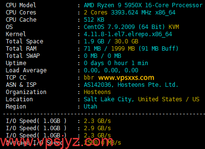 hosteons美国盐湖城vps硬件测试