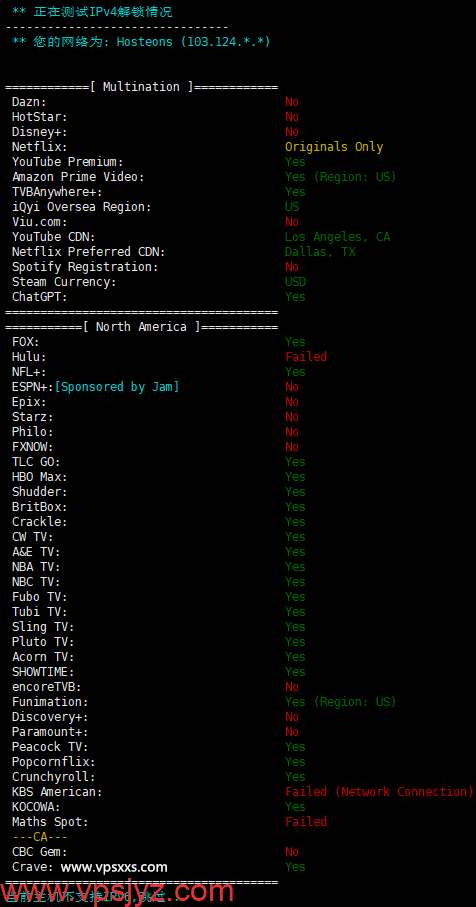 hosteons美国达拉斯vps流媒体解锁能力测试