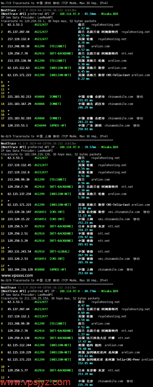 Airnode Hosting荷兰VPS移动回程路由