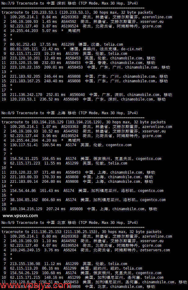 Kuroit荷兰VPS移动回程路由