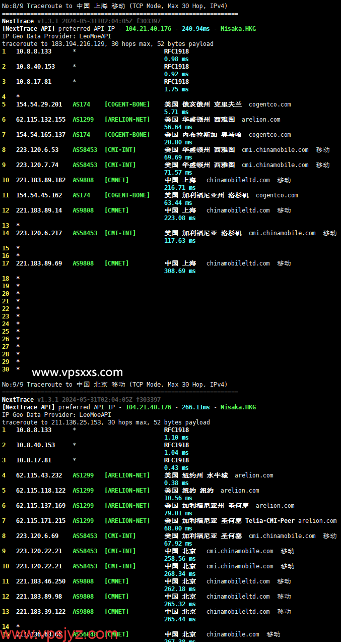 justhost美国纽约VPS移动回程路由