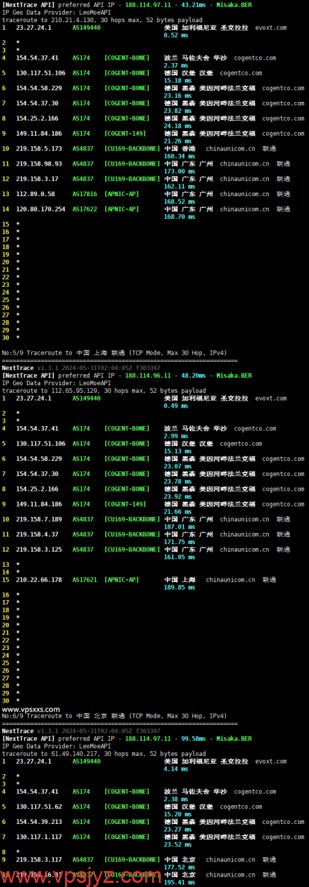 Evoxt波兰VPS联通回程路由