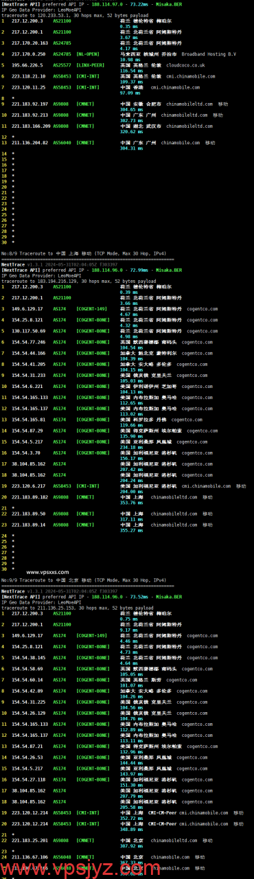 Friendhosting荷兰VPS移动回程路由