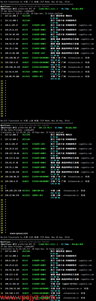 Friendhosting荷兰VPS联通回程路由