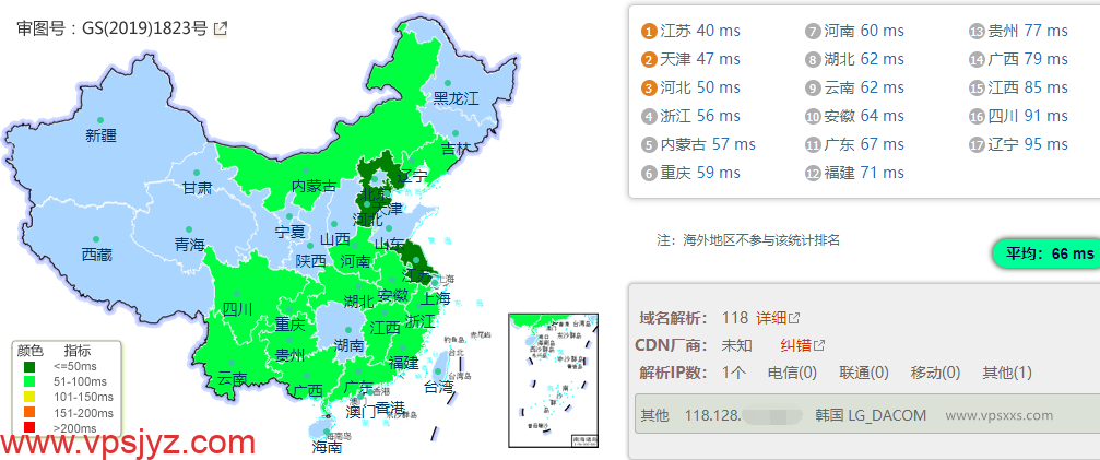 zlidc韩国原生IP VPS国内ping