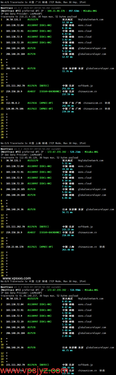 IPRaft香港大硬盘VPS联通回程路由