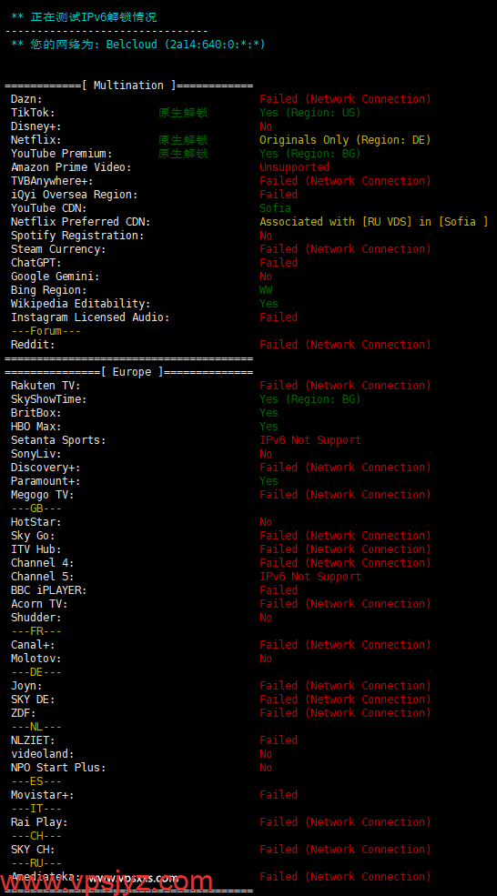 HostDare保加利亚VPS流媒体IPv6解锁能力