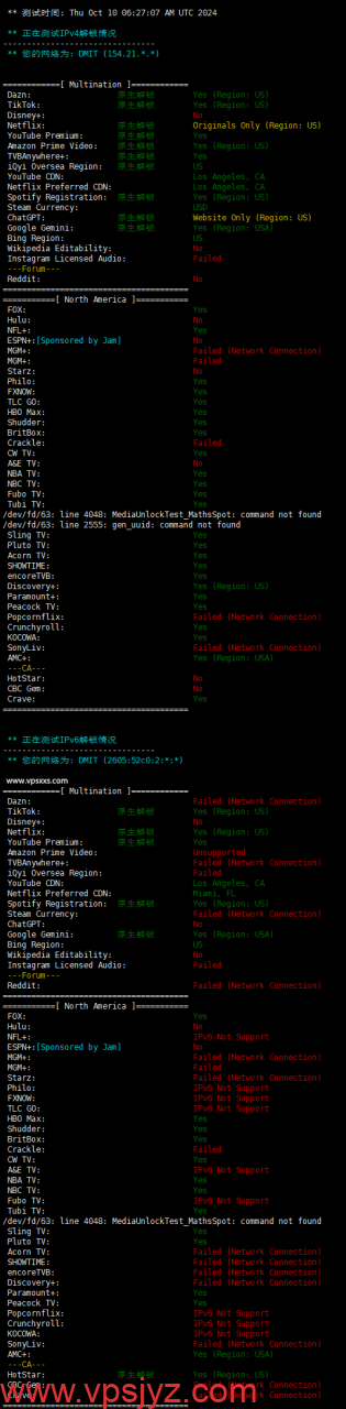 DMIT美国CN2 GIA VPS流媒体解锁能力测试