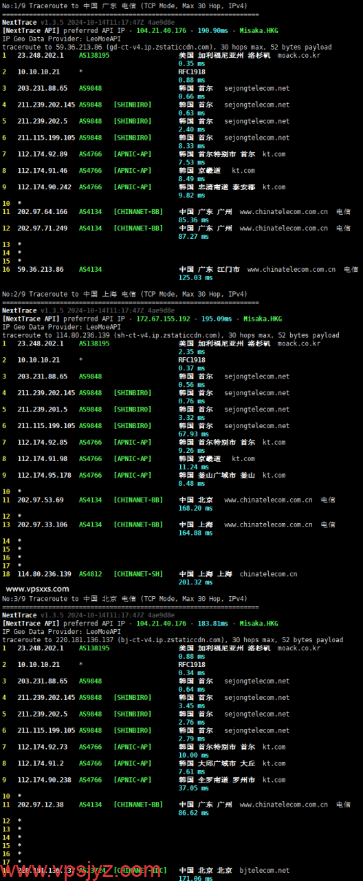 zlidc韩国双ISP家宽服务器电信回程路由